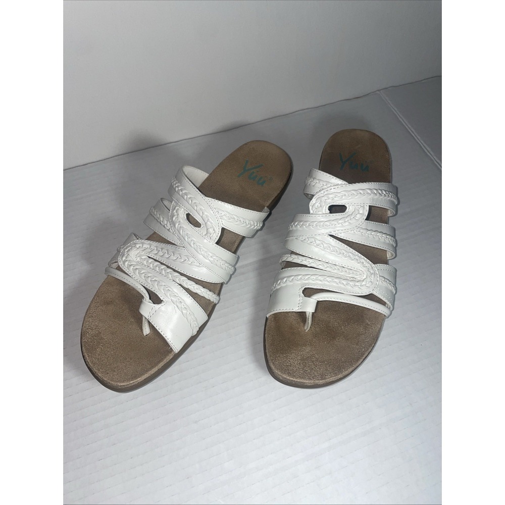 Yuu Dansa White Faux Leather Slide Sandals 8.5